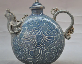 

7"chinese old Porcelain phoenix bird beast statue Wine Tea Pot Flagon Wine Jug A