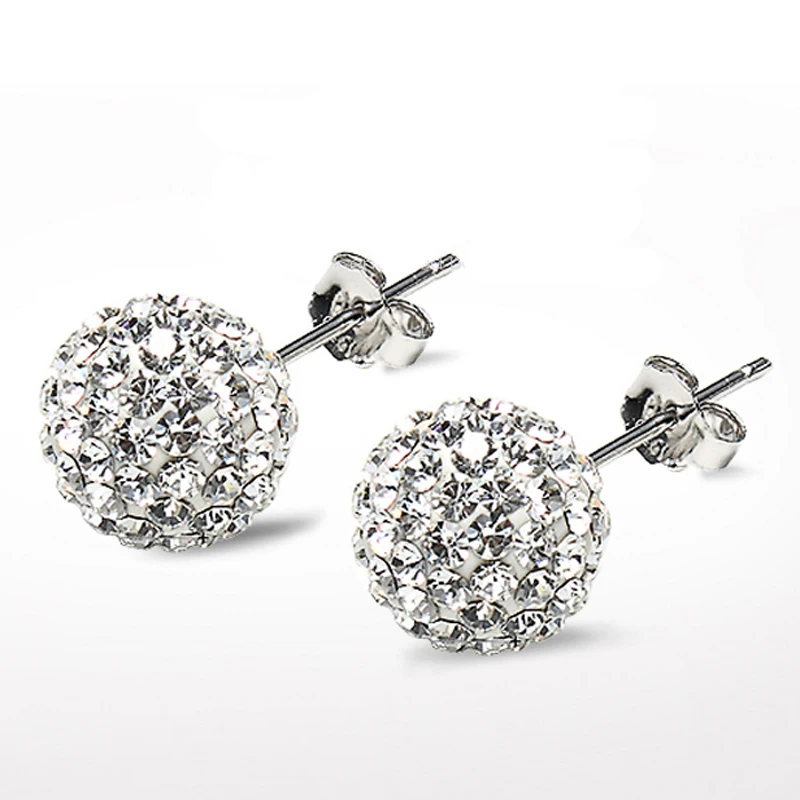 Женские блестящие серьги гвоздики из серебра 925 пробы 10 мм|ball stud earrings|fashion earringsstud
