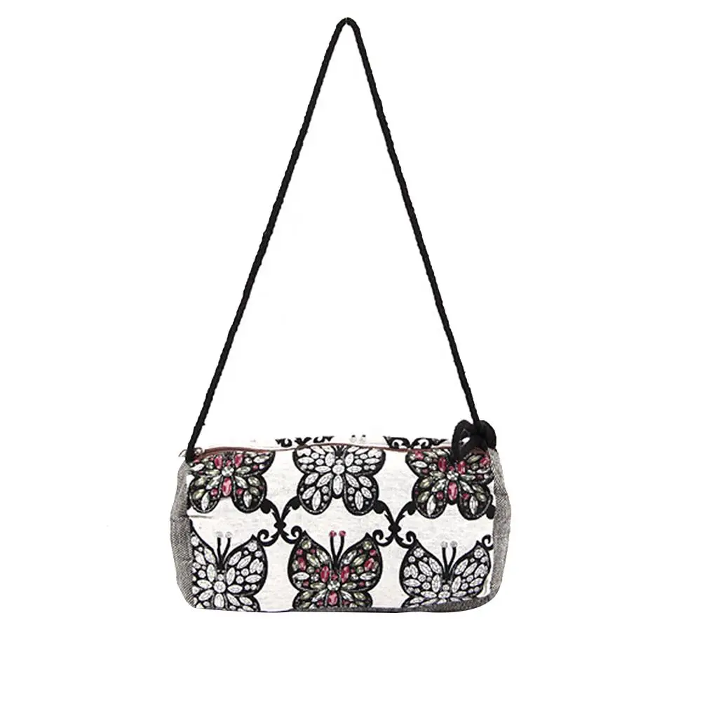 

Fashion Ethnic Fans Printed Cotton Linen Zipper Women Mini Shoulder Bag Crossbody Pouch