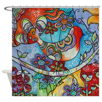 

Custom Indian Summer Bird Decorative Fabric Shower Curtain