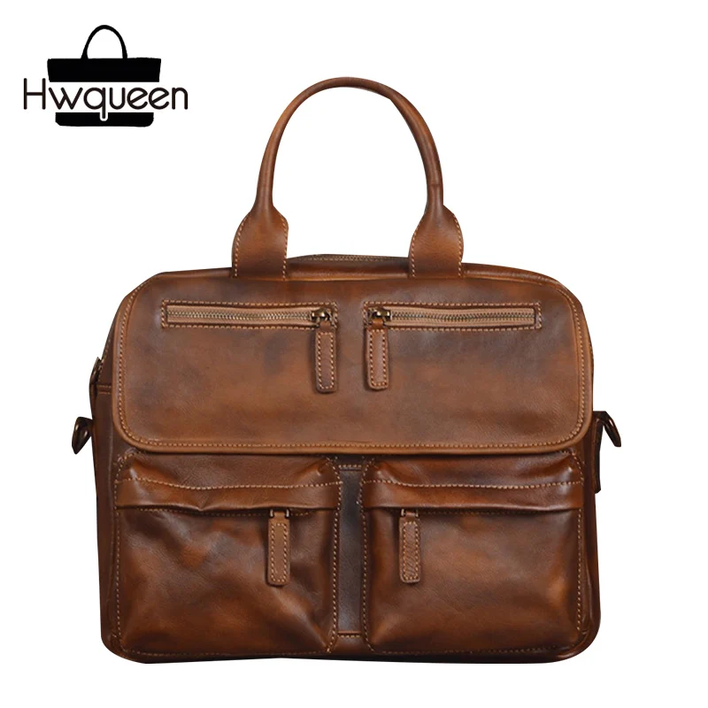 

Vintage Style Genuine Cow Leather Man Casual Business Briefcase 13'' Laptop Bag Single Shoulder Bag Men's Retro Totes Handbag
