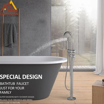 

Quyanre Black Nickel Chrome Bathtub Shower Faucet Two Way Floor Standing Faucet Single Handle Bathtub Mixer Taps Bath Shower