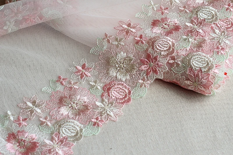 MLAEY 2 ярдов Розовый Изысканный вышитый цветок кружевная отделка высокого качества кружевная ткань DIY ремесло и шитье платье аксессуары для одежды