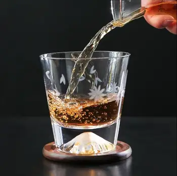 

Japanese Heat Resistant Creative Mount Fuji Inlay Gold Tea Cup Whiskey Coffee Milk Water Glass Mug Green Tea Puer Teacup