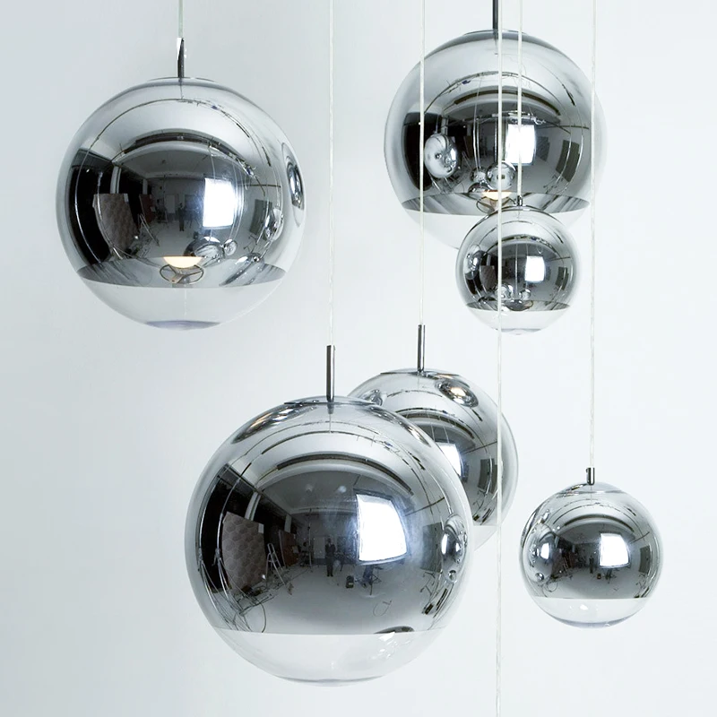 

Modern Mini Globe Pendant Lighting with Handblown Clear Glass, Adjustable Mirror Ball Pendant Lamp Living Room Kitchen Hallways