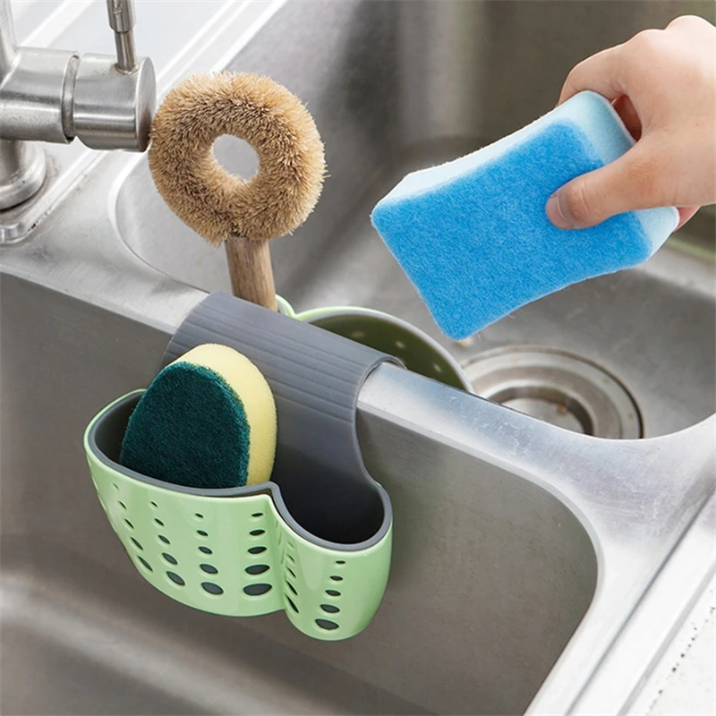2 Sided Kitchen Sponge Drain Rack Sink Scouring Pad Hanging Storage Basket Cleaning Brush Holder Bathroom Organizer Soap Shelf2