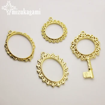 

20pcs/lot Gold Zinc Alloy Hollow Lace Oval Round Key Metal Frame Pendant Gold Charm Bezel Setting UV Resin Charms