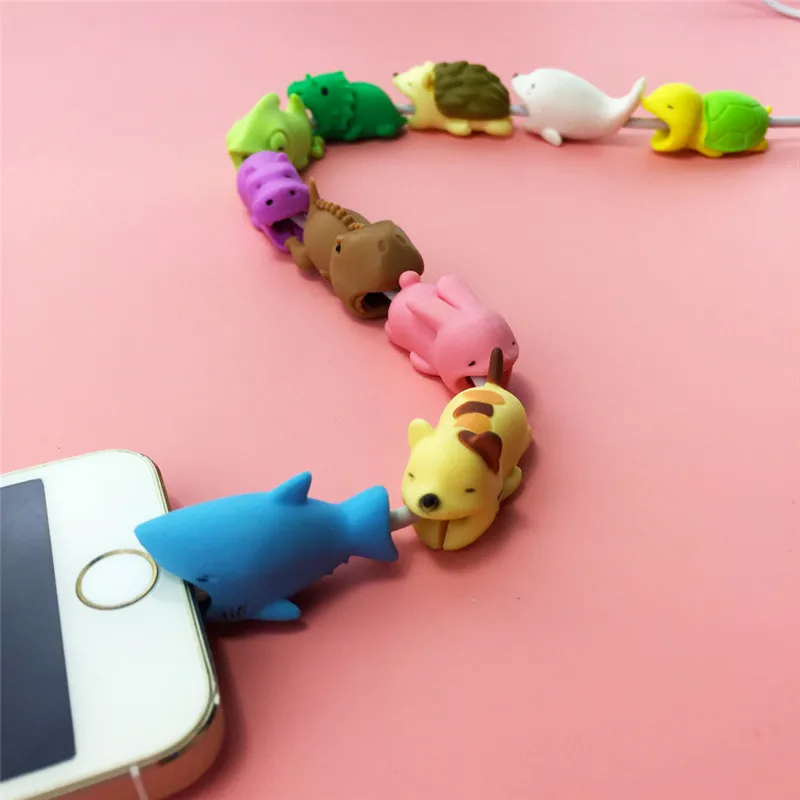 Cute Animal Doll Cable Bite Protector Cartoon Rabbit Organizer Winder Dog Cat Silicone Anti-Breaking For Iphone11PRO XS images - 6