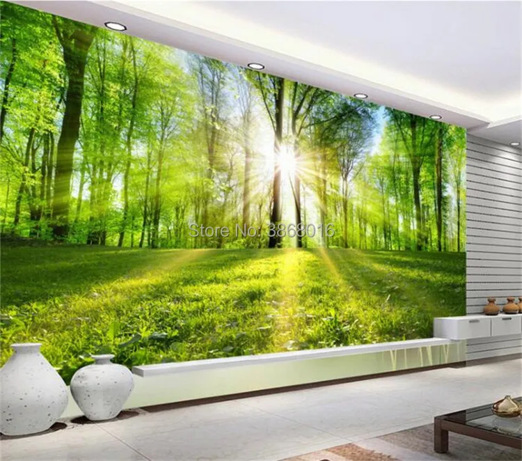 На заказ 3D 3D обои 5D зеленый Солнечный лес природа пейзаж фреска на заказ картина лес салон ТВ фон стены спальня диван