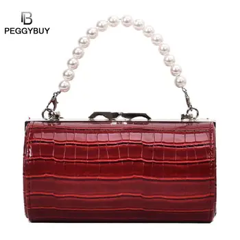 

Spring Elegant Women Pearl Grain Cylinders PU Messenger Chain Bag Cylindrical Handbags Casual Shoulder Messenger Bag
