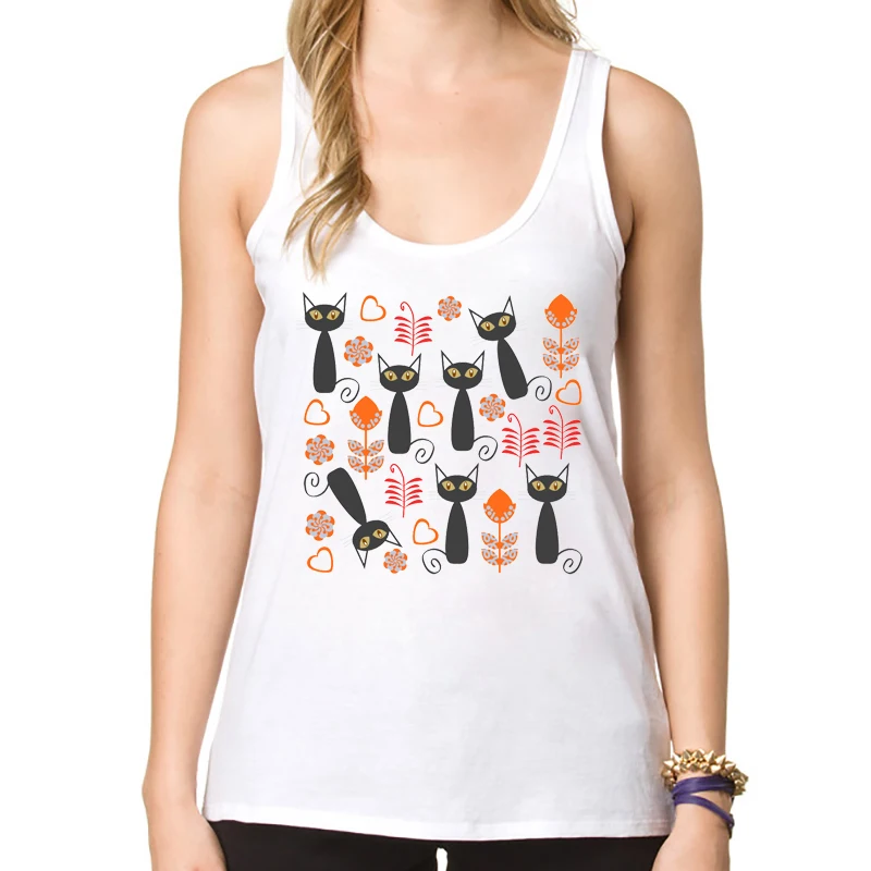 Cats pattern Design Women Summer Tank tops cats cartoon printed O neck Fashion Vest lady