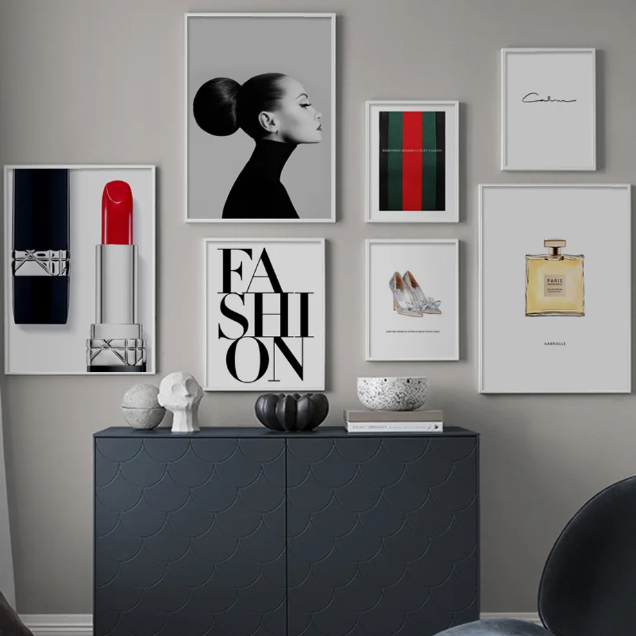 

Fashion Woman Lipstick Paris Perfume High heels Posters And Prints Wall Art Canvas Painting Wall Pictures For Living Room Decor