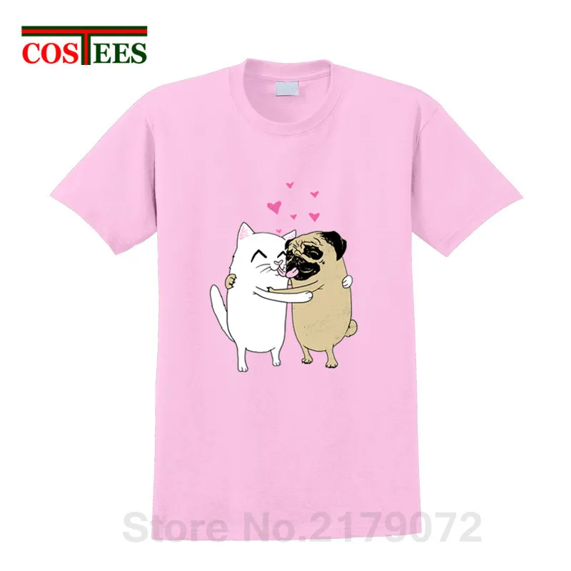 Kawaii Мопс &amp милый кот lol комплект из футболки с принтом в виде сердца для мужчин