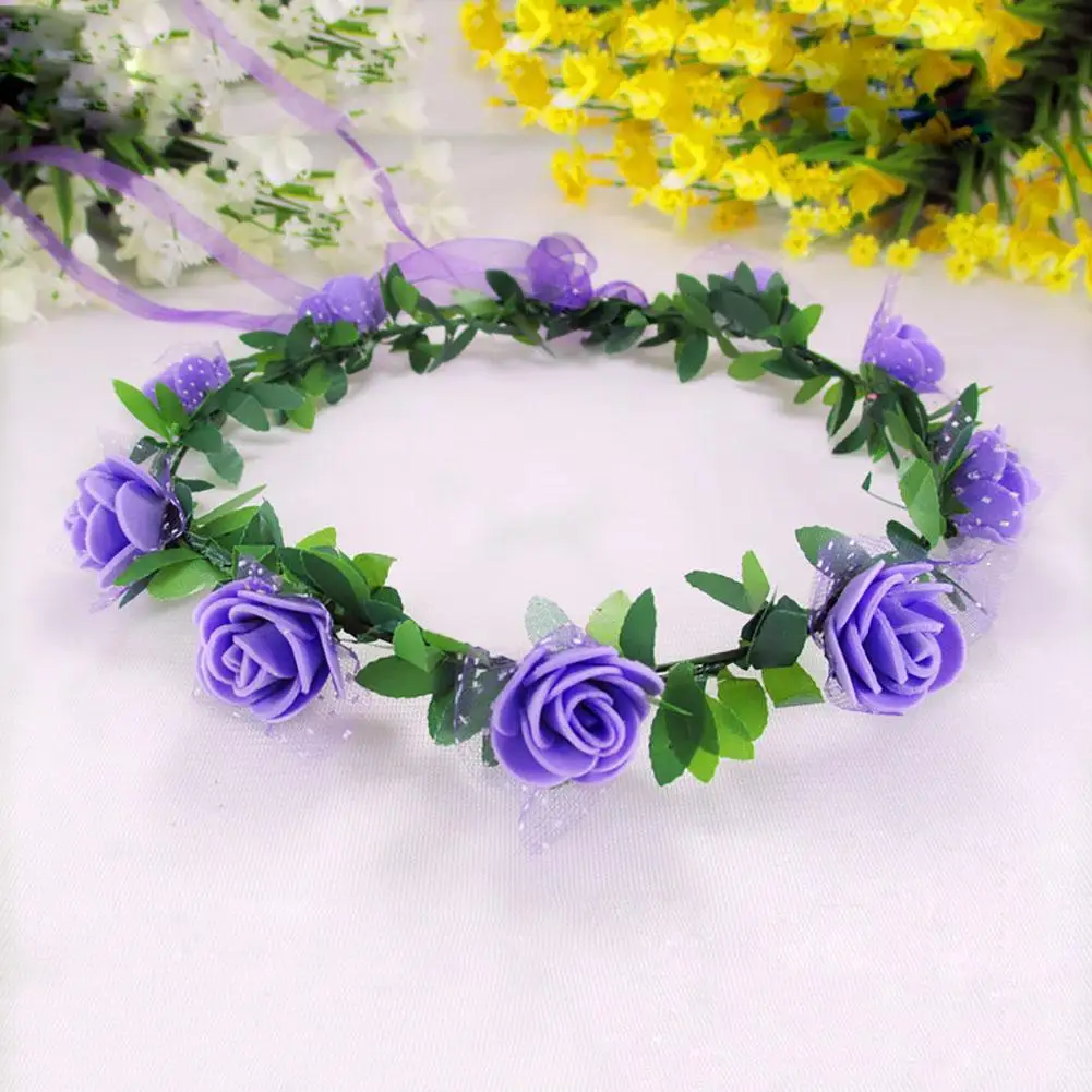 

Women Flower Headband For Wedding Floral Headband Hair band Wedding Party Prom Festival Decor Girls Floral Wreath Head Purple