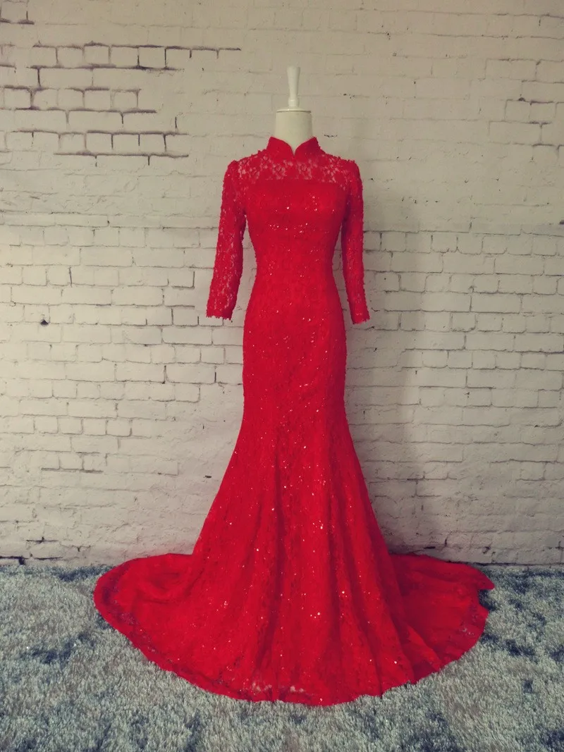 С красным кружевом длинное платье для выпускного с подолом в виде русалочьего хвоста 2015 Новый дизайн Горячая сексуальная пользовательские