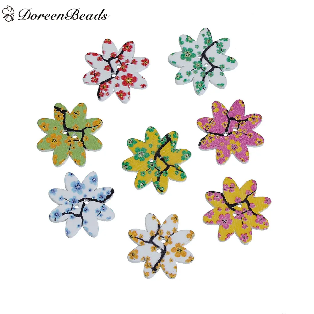 

DoreenBeads Wood Sewing Buttons Scrapbooking 2 Holes Flower At Random 25mm(1") x 25mm(1"), 10 PCs