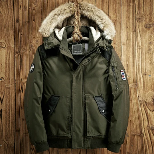 Горячая Распродажа, теплая зимняя зеленая куртка Amry, мужское пальто, куртки с карманами, Мужская ветровка, ветрозащитная Толстая парка, куртка с искусственным мехом, шапка - Цвет: DSW2530 Amry Green