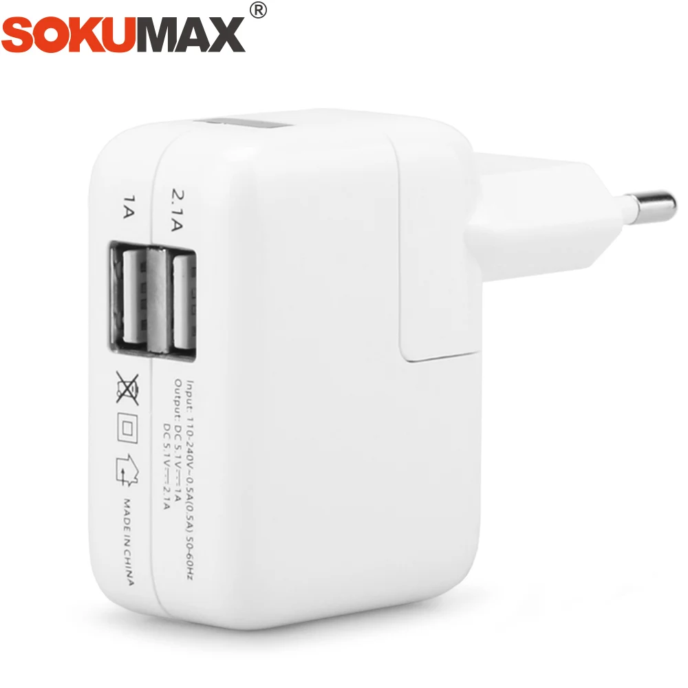 SOKUMAX евро два порта двойной USB адаптер питания зарядное устройство для iPhone 5S 6S 7 8 X
