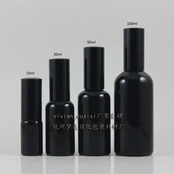 

100ml shiny black Glass lotion bottle with black aluminum pump,cosmetic packing,cosmetic bottle,packing for liquid