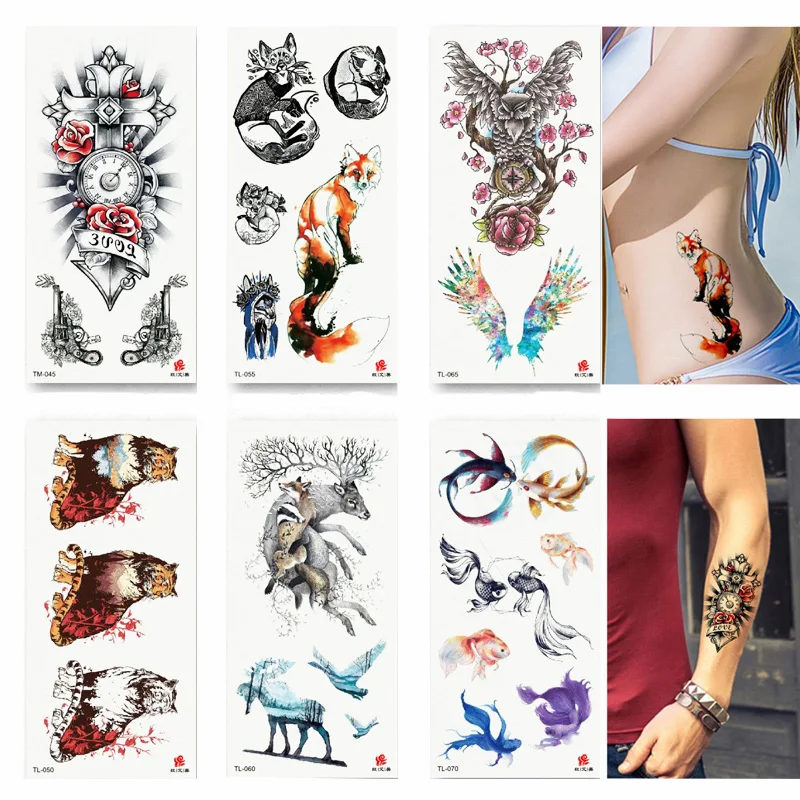 1 лист, наклейка для красоты, водостойкая тату-наклейка, милый цветной цветок, волчий узор, для женщин, девушек, боди-арт, временная татуировка, съемная