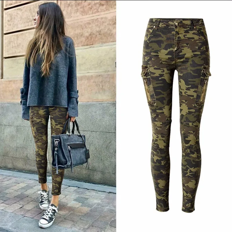  TryEverything Military Jeans Women Skinny Camouflage Jeans Women Pencil Stretch Army Green Pants Zi