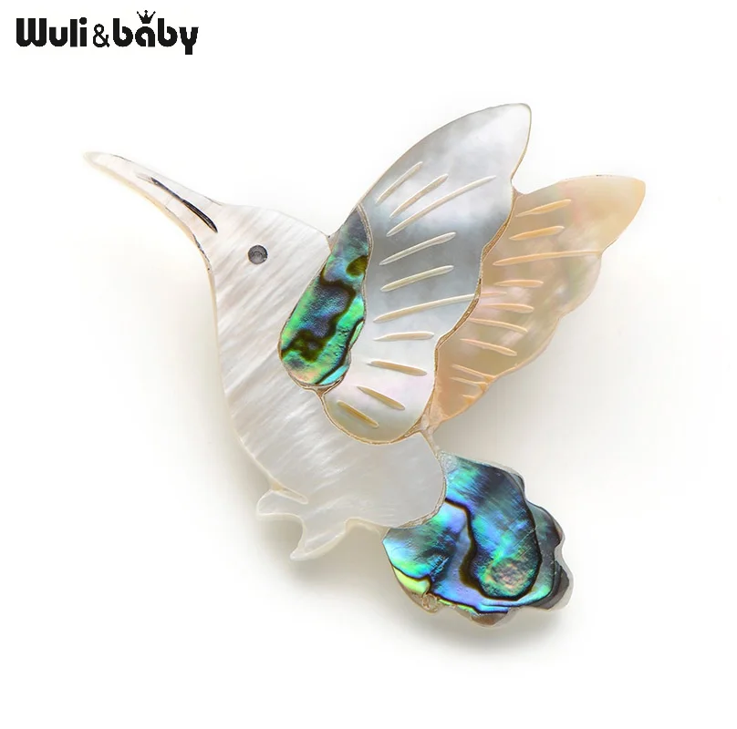Wuli font b Baby b font White Shell Hummingbird Brooch Wedding Gift Broche Pin for Women