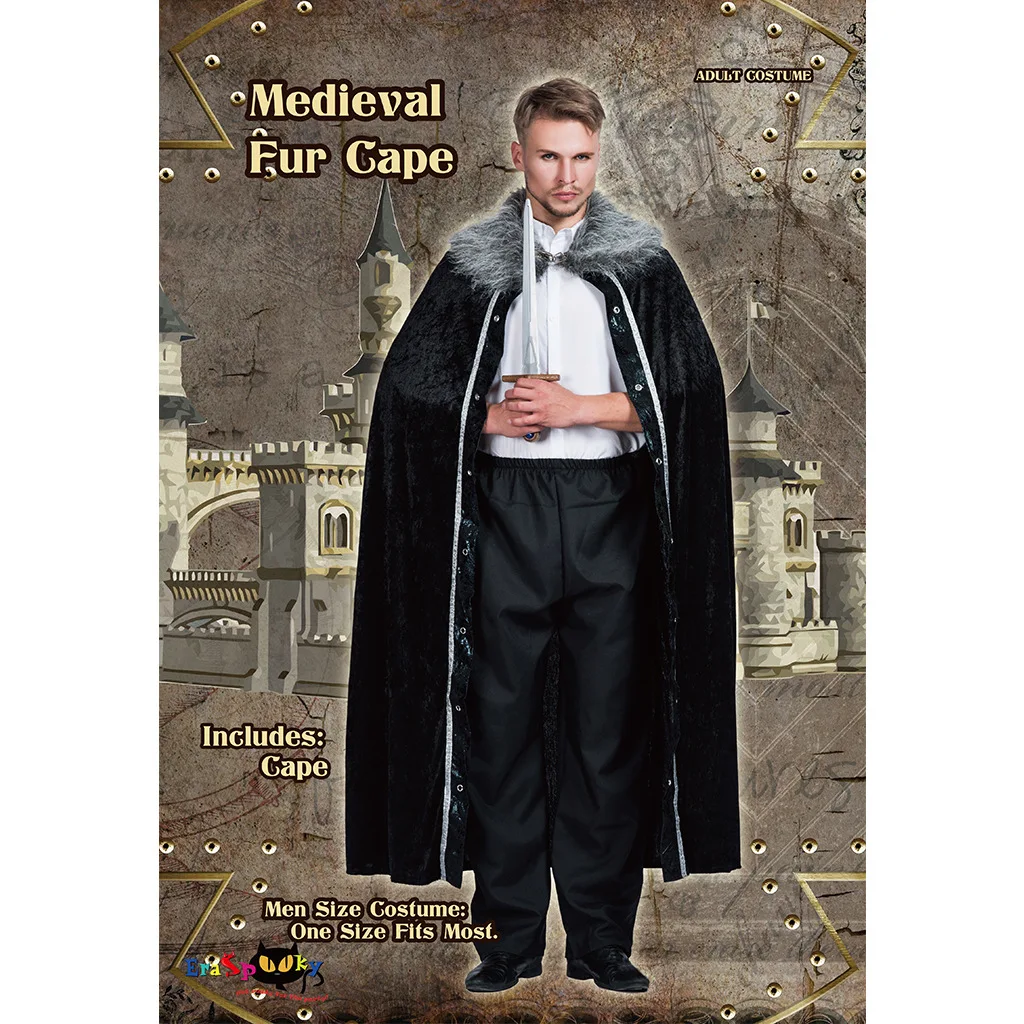Мужская средневековая меховая накидка готический плащ Wicca Robe Viking боевой герой