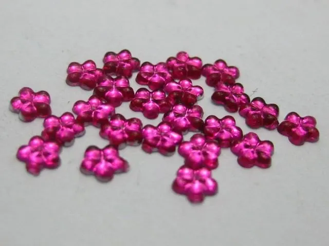 

1000 Hot pink Acrylic FlatBack Mini Flower Gems Rhinestones 6mm