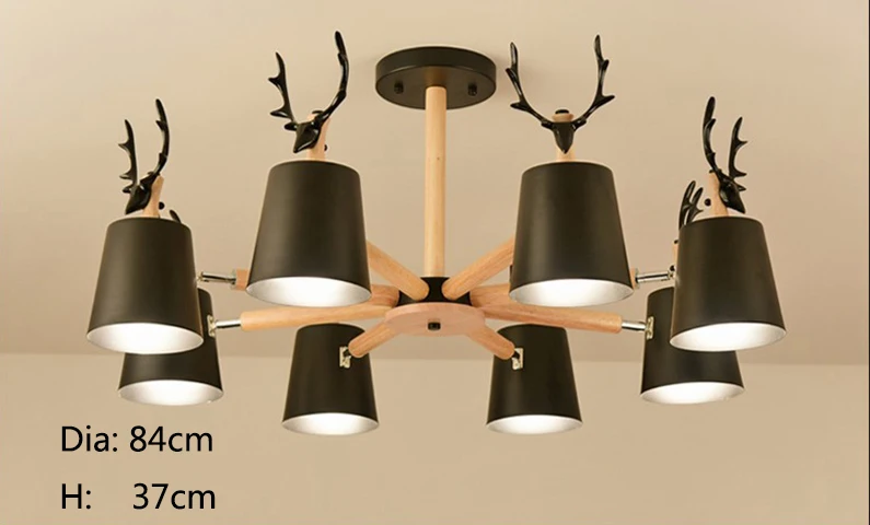 Скандинавские современные минималистичные рога абажур лампы люстра E27 led твердой древесины освещение для кухни гостиной спальни Кабинета отеля - Цвет корпуса: Black   8 lights