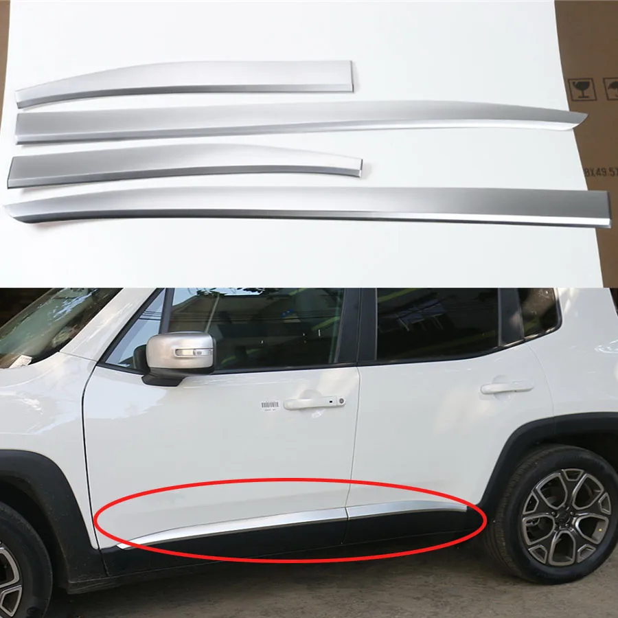 

YAQUICKA For Jeep Renegade 2015 2016 Chrome ABS 4Pc Car Styling Exterior Door Side Body Protection Trim Decor Strips Sticker