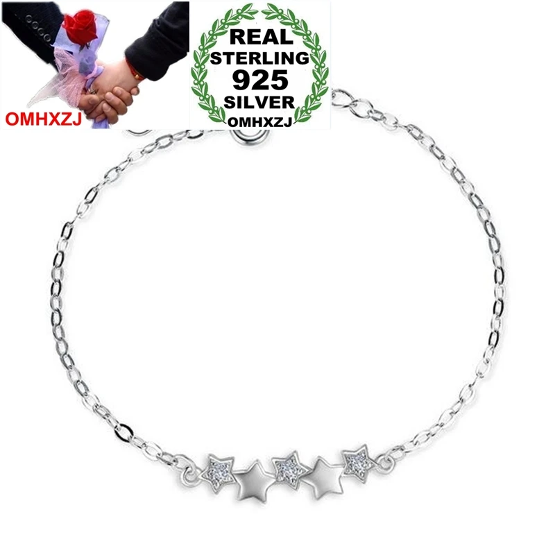 

OMHXZJ Wholesale Jewelry Geometry Fashion Sweet Woman Girl Party Gift Pentagram Zircon 925 Sterling Silver Bracelet Bangle SZ97