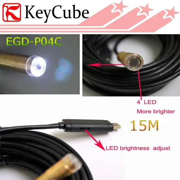 

USB Cable Wire Camera Snake Borescope Camera Cam 4 LED Endoscope Camera 15 M Free Shipping