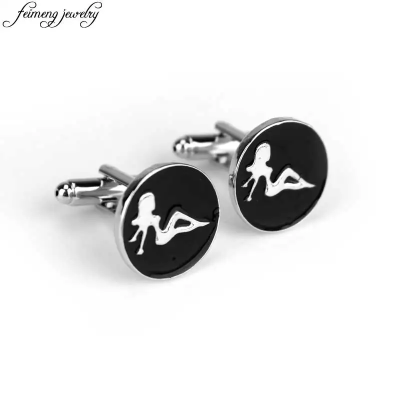

Creative Beauty Cufflinks Charm Sexy Lady Black Enamel Alloy Cuff links Stylish Gift For Men's Fashion Brand Cuff button