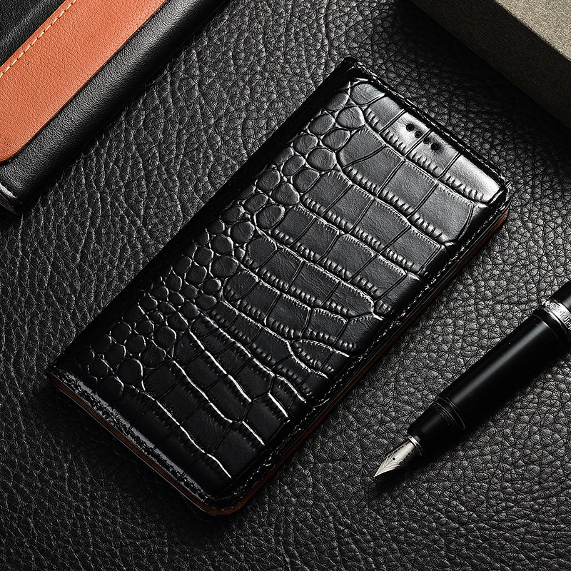 Чехол для телефона из натуральной крокодиловой кожи для samsung Galaxy S6 S7 S8 S9 S10 S10e 5G M10 M20 Edge Plus Active Note 8 9 откидная сумка с подставкой - Цвет: Black