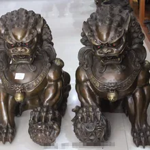 Bi002861 3" Китайский Фэншуй Бронзовый Бикси Foo Фу Собака Guardion Лев Играть В Мяч Статуя Пара
