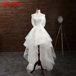 Высокая Низкая свадебное платье короткое спереди и длинное сзади рюшами Тюль Милая, свадебные платья weddingdress