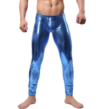 

Men Bronze Trousers Tight-Fitting Fun Casual Trousers Brand Fashion 2020 Polyester Leather Sexy Pants Tight Pajama Bottoms