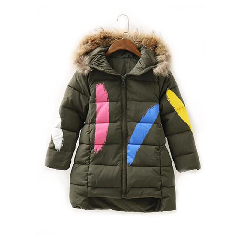 Брендовая зимняя теплая куртка с принтом для девочек детское пальто с капюшоном зимнее плотное пальто для девочек Детская школьная теплая Рождественская верхняя одежда