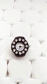 

New Fashion quartz rhinestone black Spring steel belt Good quality girl and woman ring watches KJM8874