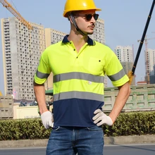 Мужская футболка hi vis со светоотражающими полосками летняя дышащая быстросохнущая рубашка со светоотражателями покроя Поло
