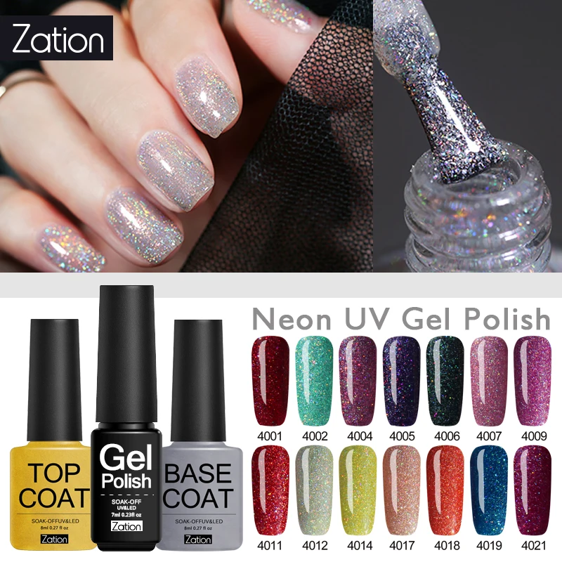

Zation Bling Neon Nail Gel Paint Soak Off Shiny Hybrid Gellak Nail Art Long-lasting UV Gel Varnish for UV Color Gel Nail Polish