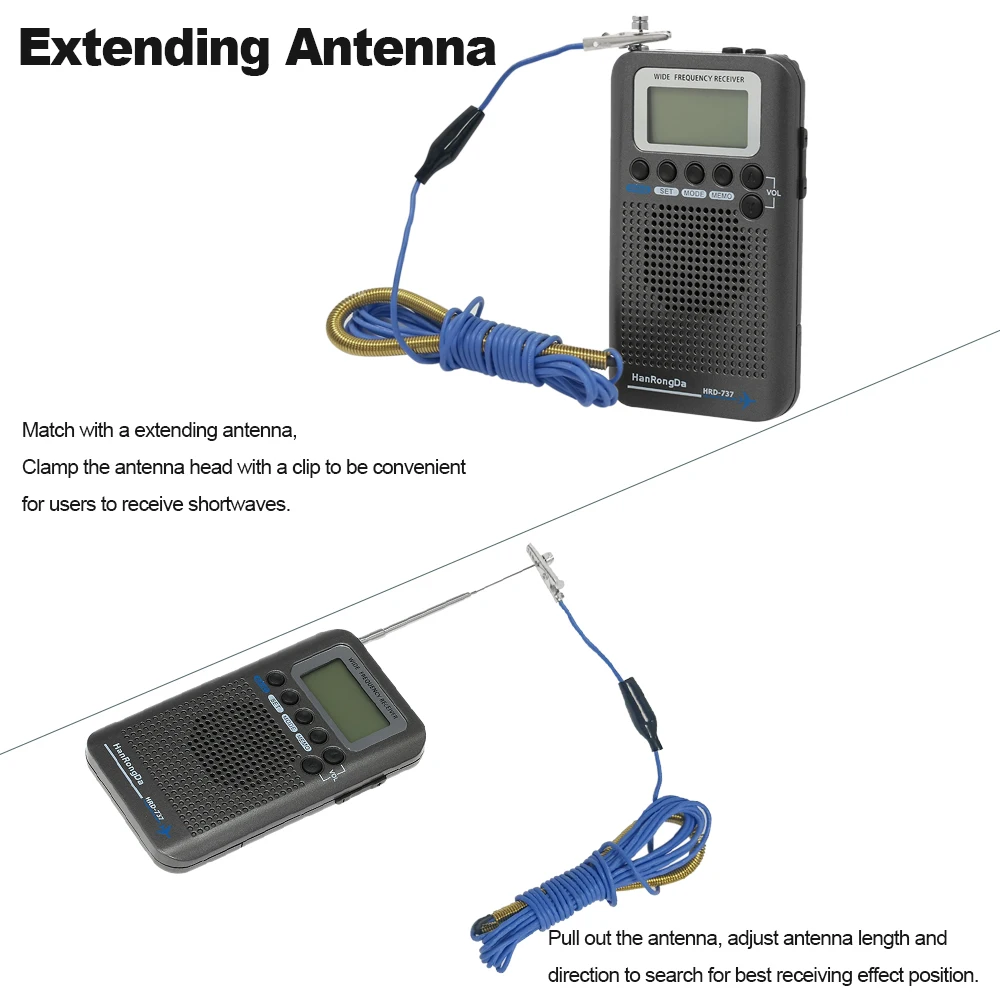 HanRongDa HRD-737 Портативный радиоприемник FM/AM/SW/CB/Air/VHF радио World Band с ЖК-дисплеем будильник