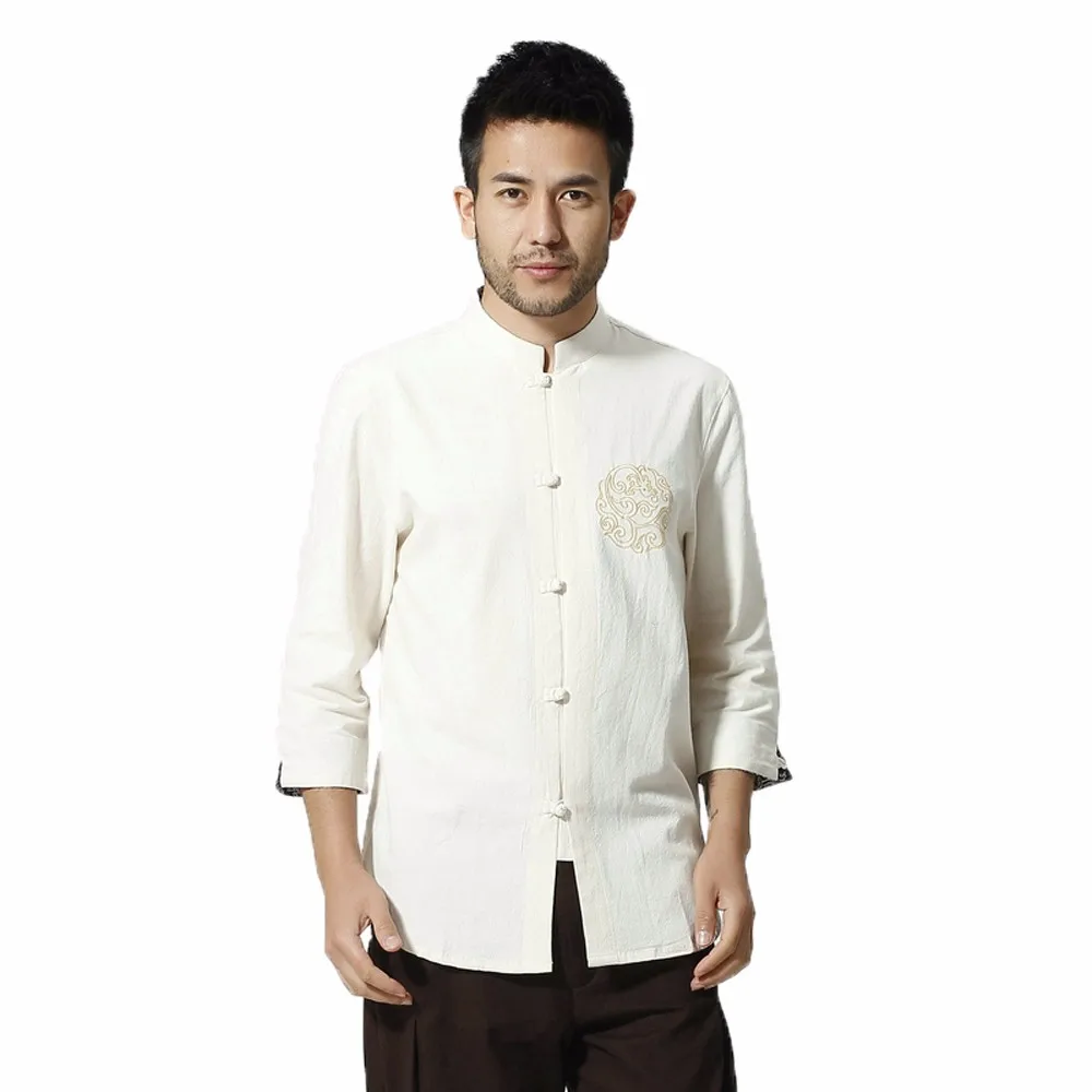 Новая Винтажная рубашка Kung Fu с рукавом три четверти, летняя и осенняя Китайская одежда, хлопковые льняные рубашки для мужчин