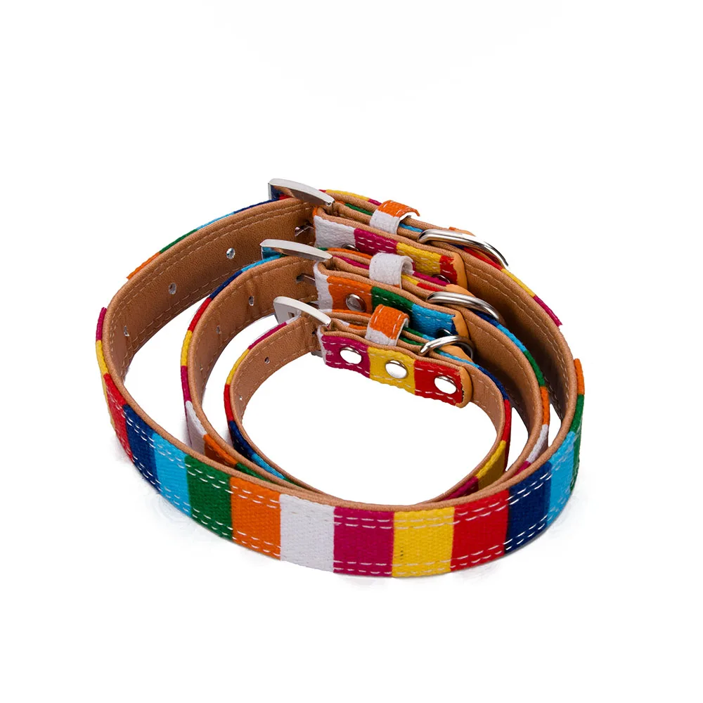 

New Adjustable Length Traction Rope Colorful Rainbow Pet Dog Canvas and PU Leather Alloy Buckle Traction Pet Supplies