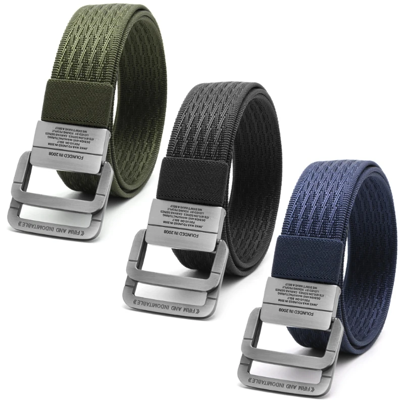 

Men Military Equipment Tactical Canvas Belt Fashion Double Ring Buckle Waistband