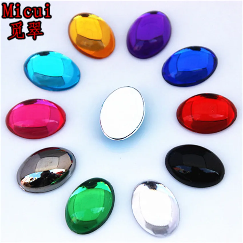 

Micui 200PCS 13x18mm Acrylic Cabochon Oval Rhinestones Flat Back Gems Non Sewing Beads Crystal Stones for DIY Crafts ZZ725