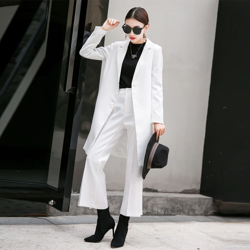 Для женщин suit2019spring костюм пиджак женский длинный sectionoltemperament дикий повседневный комплект в Корейском стиле; свободные штаны комплект из двух предметов