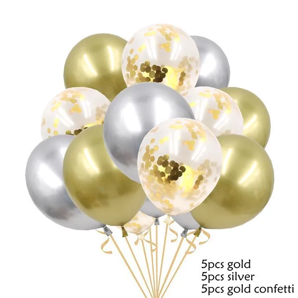 15 шт. 12 дюймов металлические цвета латексные воздушные шары с конфетти надувной шар для свадьбы, дня рождения, украшения - Цвет: Silver Gold Confetti