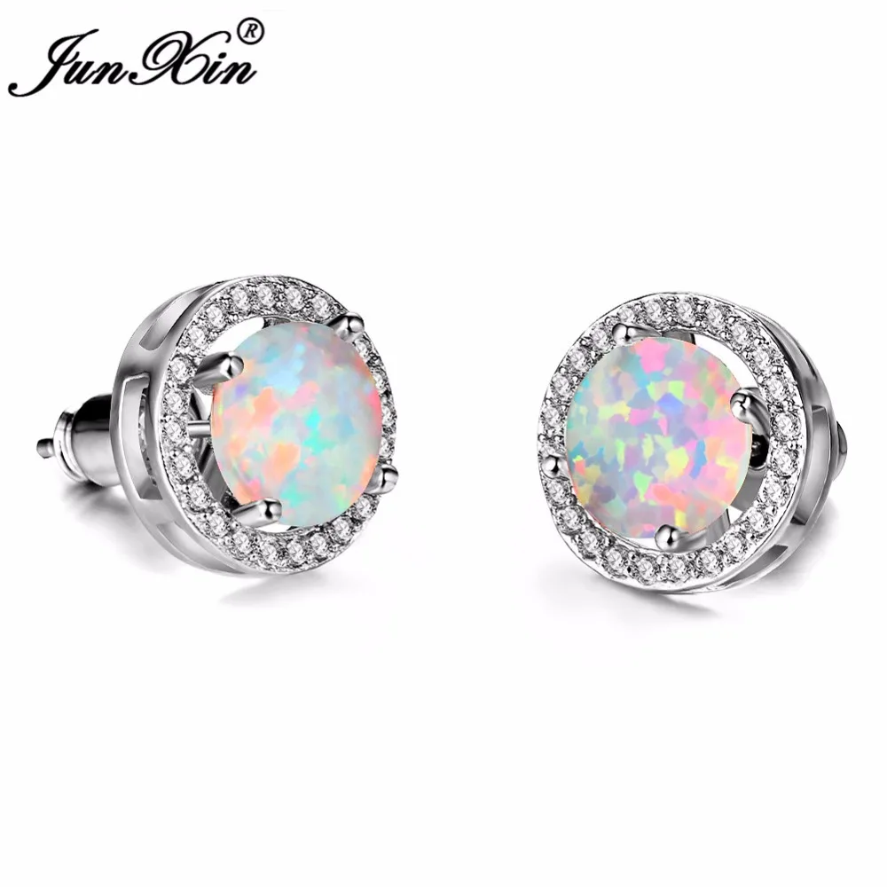 Beautiful Round Classic Hoop Sterling Silver 3 Colour Fire Opal Stud Earrings 