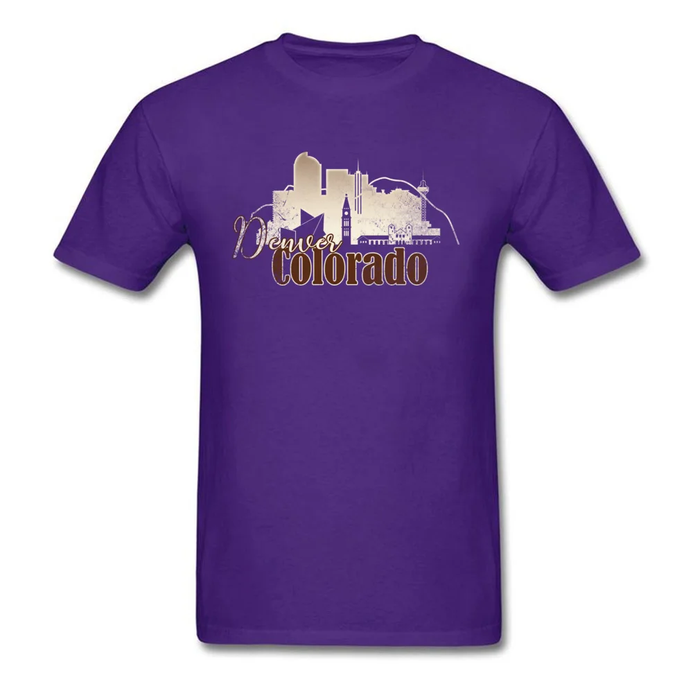 Tops Shirts Denver Colorado Grunge Skyline Summer/Autumn Short Sleeve Cotton Round Collar Mens T Shirt Printed Tee Shirts Funky Denver Colorado Grunge Skyline purple